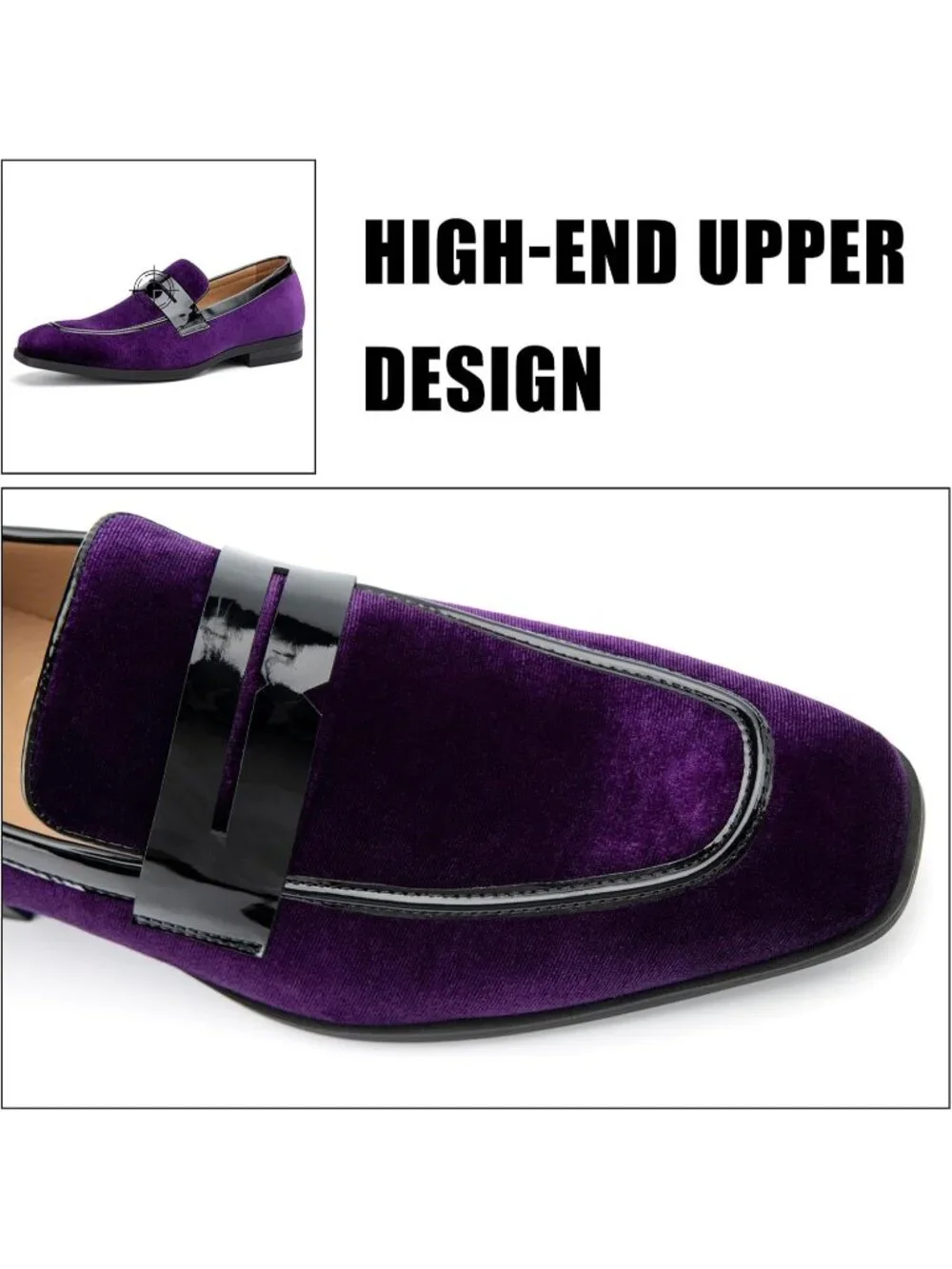 🆕Men's Purple Rubber Velvet Loafers Pull-On Dress Shoes Tuxedo Suit Shoes